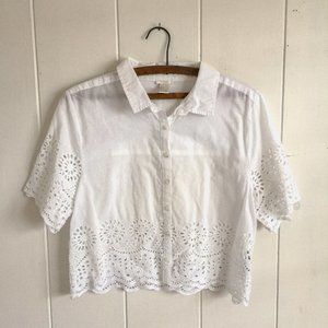 White Crop Button Down